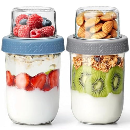 16+4 oz Glass Parfait Cups with Lids 2 Pack Overnight Oats Container | Dry Wet Separation, Jar for Overnight Oats,Chia Pudding,Snacks,Nuts, Fruit,Granola Toppings,Meal Prep - color: Mixed color 3