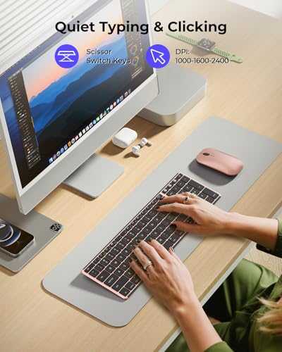 seenda SKM64-2 Bluetooth Keyboard and Mouse Combo for Mac, MacBook and iPad | 3-device Bluetooth switching, rechargeable, quiet keys/clicks, compact slim design for office and home use, Black & Rose Gold - color: Black & Rose Gold