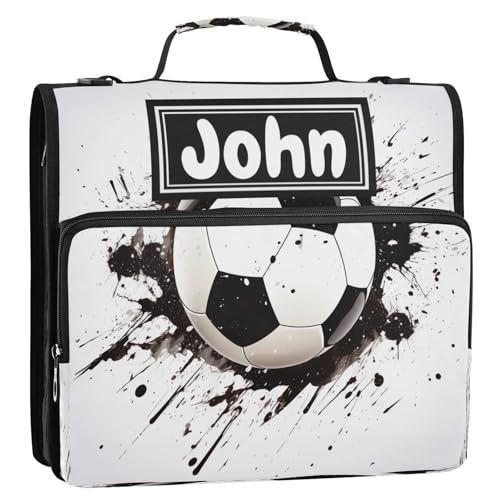 Soccer Ball Print Custom Zipper Binder Bag 3 Ring with Shoulder Strap & Handle Personalized Binder Bag Expandable File Folder for School - color: Multi-soccer Ball