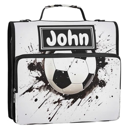 Soccer Ball Print Custom Zipper Binder Bag 3 Ring with Shoulder Strap & Handle Personalized Binder Bag Expandable File Folder for School - color: Multi-soccer Ball