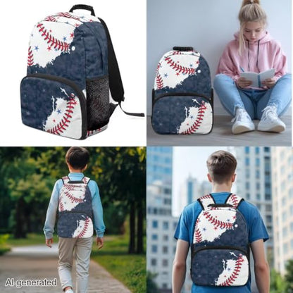 Baseball 3PCS Kids School Backpack for Boys Girls, 3 in 1 Set Student Teens School Bag 17 Inch Bookbag with Lunch Bag Pencil Case - color: Baseball