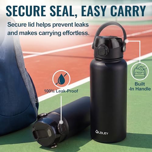 OLDLEY 18oz Insulated Water Bottle with 2-in-1 Straw & Chug Lid, Leakproof Stainless Steel Bottle, Cup Holder Friendly Vacuum Water Bottle for Travel, and School,Black - color: Black