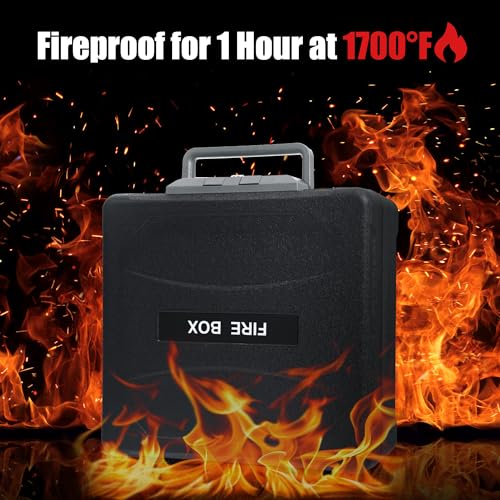 Fireproof and Waterproof Safe, fire safe document box for Home, Portable Lock Box with Key Lock and Ergonomic Handle, 1 Hour at 1700°F, 72 Hours Waterproof