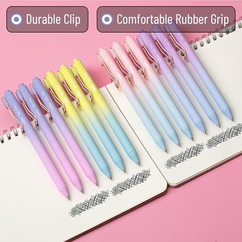 Mr. Pen- Retractable Gel Pens, 12 Pack, Black Ink, Gradient Barrel | Fine Point 0.5 mm, Fast Dry, Smooth Writing, Cute Gel Ink Pens for Drawing, Journaling, Writing Planner and School Supplies