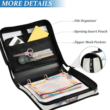 3 Ring Zipper Binder with Shoulder Strap Elephants Animal Forest 2 Inch Zippered Binder Bag 500 Sheet Capacity Multi Pockets for School Supplies - color: Multi3