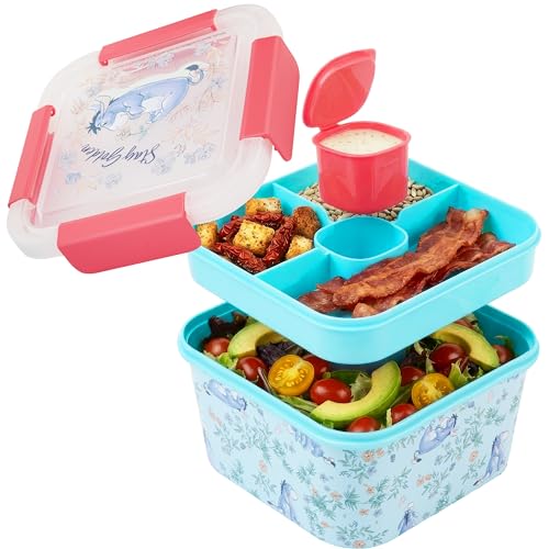 Disney Eeyore Salad Container Bento Box for Kids, 70 Oz Portable Lunch Box, Leak Proof, BPA Free Multi Compartment Salad Bowl with Dressing Pot, Winnie the Pooh Gifts For Girls (Multi Eeyore) - color: Multi Eeyore
