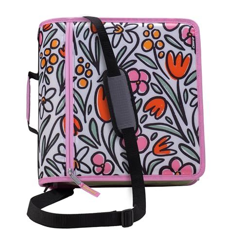 Case-it Mighty Zip Tab School Zipper Binder | 3-Inch O-Rings, 600-Sheet Capacity, 5-Subject Expanding File Folder, Multiple Pockets & Storage Organizer, Shoulder Strap | D-146 Fun Flowers - color: F Fun Flowers, size: 1 Pack