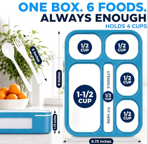 kinsho Lunch Boxes for Kids Boys Teens - Bento Box Set with Insulated Bag and Ice Pack, 6 Compartment Leak Proof Food Container, BPA-Free, Microwave Safe, Ideal for School & Work, Blue - color: Blue
