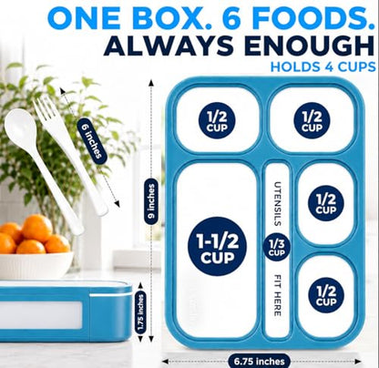 kinsho Lunch Boxes for Kids Boys Teens - Bento Box Set with Insulated Bag and Ice Pack, 6 Compartment Leak Proof Food Container, BPA-Free, Microwave Safe, Ideal for School & Work, Blue - color: Blue