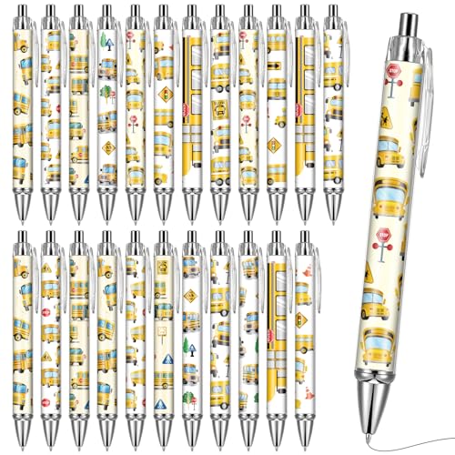 School Bus Ballpoint Pens - 24 Pcs Driver Appreciation Gifts Set Work Motivational Supplies Retractable Black Ink Ball Point Pen Fine Favors for Driver Teacher Students Office Essentials - style: Bus
