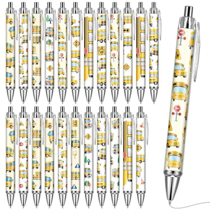 School Bus Ballpoint Pens - 24 Pcs Driver Appreciation Gifts Set Work Motivational Supplies Retractable Black Ink Ball Point Pen Fine Favors for Driver Teacher Students Office Essentials - style: Bus