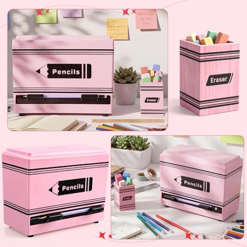 Pencil Dispenser for Classroom, 2Pcs Classroom Organization Set, Interactive Pencil Holder with Eraser Holder, Pencils Station for Teacher & Student, Teacher Must Have, Back to School Supplies(Pink) - color: Pink