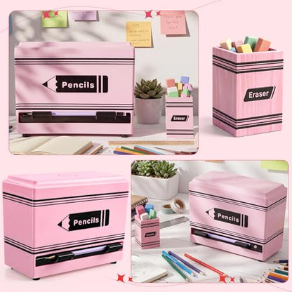 Pencil Dispenser for Classroom, 2Pcs Classroom Organization Set, Interactive Pencil Holder with Eraser Holder, Pencils Station for Teacher & Student, Teacher Must Have, Back to School Supplies(Pink) - color: Pink