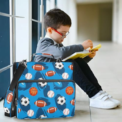 Zipper Binder Bag 3 Ring File Folder Portfolio Organizer Zippered Binder Bags with Strap Fits Laptop Women Men - color: 29-sports Balls Blue