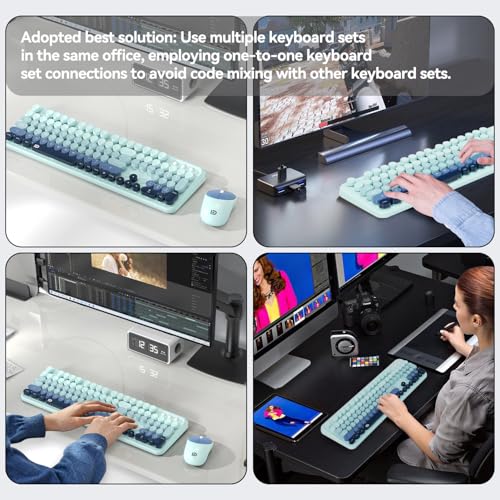 Wireless Keyboard and Mouse Combo, 2.4GHz Colorful Cute Round Keycaps Keyboard for Office Computer PC Desktops Laptop (104 Keys Indigo Blue) - color: 104 Keys Indigo Blue