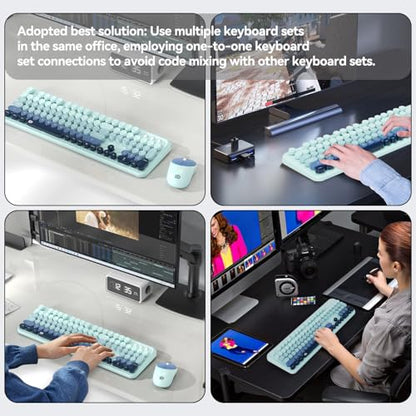 Wireless Keyboard and Mouse Combo, 2.4GHz Colorful Cute Round Keycaps Keyboard for Office Computer PC Desktops Laptop (104 Keys Indigo Blue) - color: 104 Keys Indigo Blue