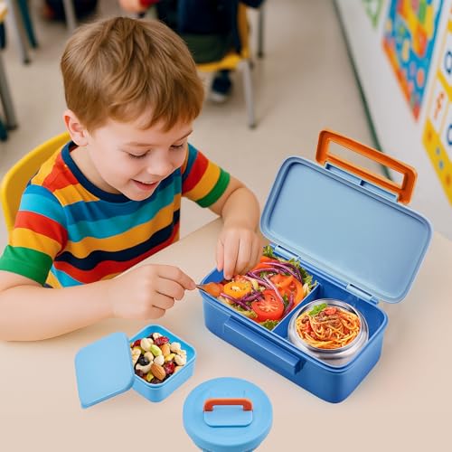 JXXM Lunch Box for Kids With 8oz Soup Thermo, Leak-proof Lunch Container with 2 Compartments, Thermo Food Jar Food Containers for Back to School Girls Boys (Blue) - color: Blue