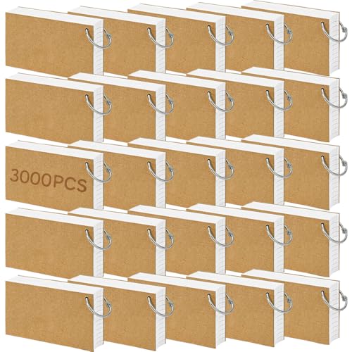 3000 Pcs White Index Cards Bulk with Rings, 3x5 Inch Flash Cards with Holder for Studying, Notecards Lined for Office, Home, School Supplies College, Ruled Index Cards, Double Sided - color: 3000 Pcs (White)