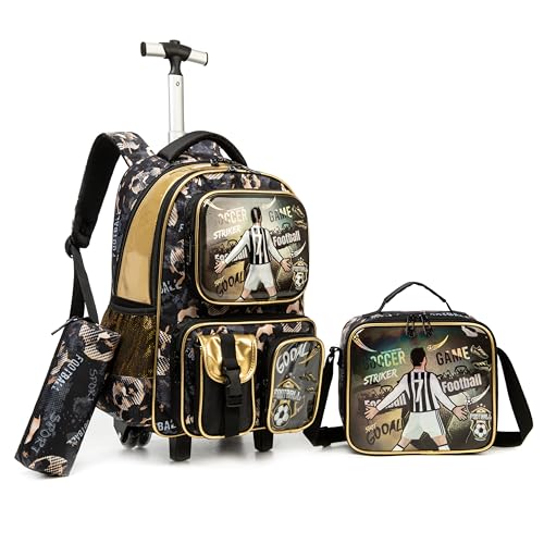 Kids Rolling Backpack with Wheels - Roller Backpack for Elementary School Students - Trolley School Bag for Boys - color: Football a