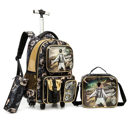 Kids Rolling Backpack with Wheels - Roller Backpack for Elementary School Students - Trolley School Bag for Boys - color: Football a