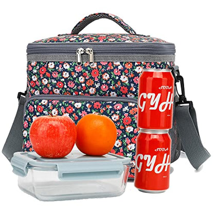 GYEUKHAM Insulated Reusable Lunch Bag Adult Large Lunch Box for Women and Men with Adjustable Shoulder Strap,Front Zipper Pocket and Dual Large Mesh Side Pockets,Floral - color: Floral
