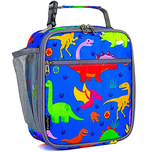 FlowFly Kids Lunch box Insulated Soft Bag Mini Cooler Back to School Thermal Meal Tote Kit for Girls, Boys, Dinosaur - color: Dinosaur