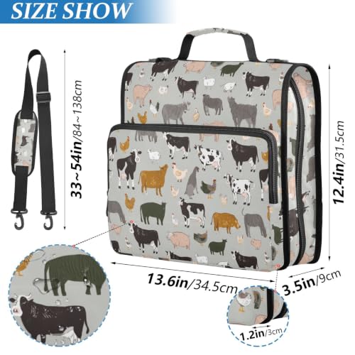 3 Ring Zipper Binder Farm Animals Set 500 Sheets Capacity Binder Organizer Bag with Shoulder Strap and Handle for School Office College Students - color: Farm Animals