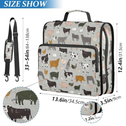 3 Ring Zipper Binder Farm Animals Set 500 Sheets Capacity Binder Organizer Bag with Shoulder Strap and Handle for School Office College Students - color: Farm Animals