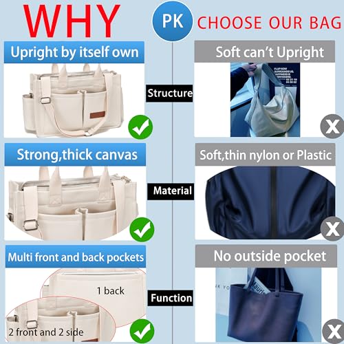 ZHMO Canvas Tote Bag for Women,Women's Bags Crossbody Bags Work Laptop Tote Bag Large Handbags Purse for Travel Nurse Teacher - color: New Upgrade White With Compartments and Side Cup Holders