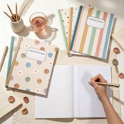 6 Pack Large Composition Notebooks Bulk 9.8 × 7.5 in Wide Ruled Hard Cover Composition Book Assorted Marble Journal College Ruled Paper for Adult Student College Office Back to School Supplies(Boho) - size: 6 Pack, style: Bohemian