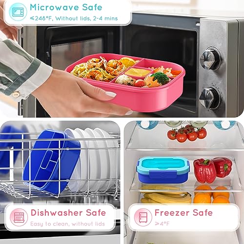 Bento Box Kid Adult Lunch Box 2 Pack, Leakproof Bento Lunch Container 4 Compartment Bento-Style Lunchbox with Utensil Set, On-the-Go Meal and Snack Packing for School, Work, Picnic - color: Pink & Blue