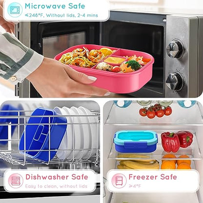 Bento Box Kid Adult Lunch Box 2 Pack, Leakproof Bento Lunch Container 4 Compartment Bento-Style Lunchbox with Utensil Set, On-the-Go Meal and Snack Packing for School, Work, Picnic - color: Pink & Blue