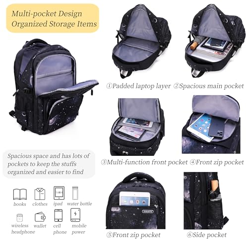 Boys Rolling Backpacks Kids'Luggage Wheeled Backpack for School Kids Trolley Bags Space-Galaxy Roller Bookbag on 2 Wheels - color: Black Blue-starry Sky, style: 2 Wheels+backpack