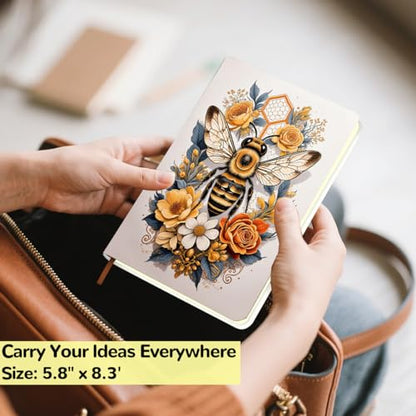 Lovdazzles Pretty Leather Lined Journal Bee Notebooks 200 Pages A5 Ruled Journaling Notebooks, Cute Notebooks for Women,Supplies Gifts for Bee Lovers (5.8 x 8.3) - color: Multi 1727