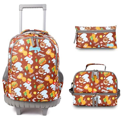seastig Rolling Backpack 18in Double Handle Backpack Kids Wheeled Backpack Roller Backpack with Lunch Bag Set Girls Boys - color: Hamburg