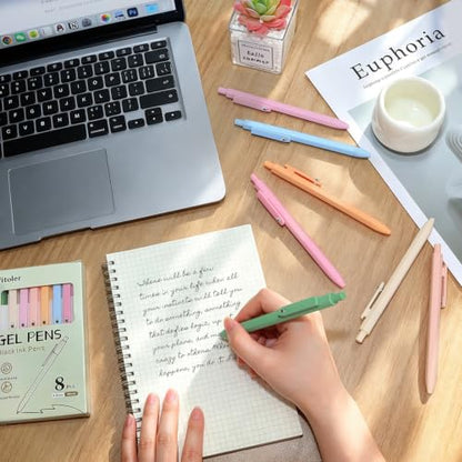 Piochoo Aesthetic Pens, 8 Pcs 0.5mm Gel Pens, No Smudge Quick Dry Smooth Writing Pens, Cute Black Ink Journaling Pens for Women Nurse School Office Desk Accessories - color: Pastel Color