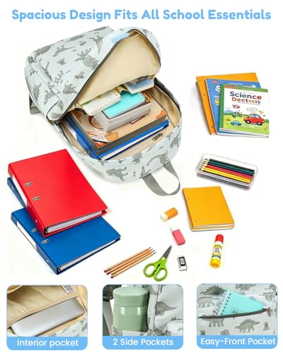 CAMTOP Backpack for Kids, Boys Girls Preschool Backpacks with Lunch Box Toddler Kindergarten School Bookbag Set (Beige Dinosaur) - color: Beige Dinosaur