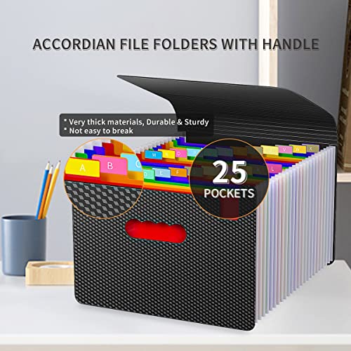 Expanding File Folders,25 Pockets Accordion File Organizer,Expandable Filing Folder with Handle,Portable File Box for Receipt,Bill,Paper,A4/Letter Size,2 Adjustable Straps,Diamond - style: Diamond Style