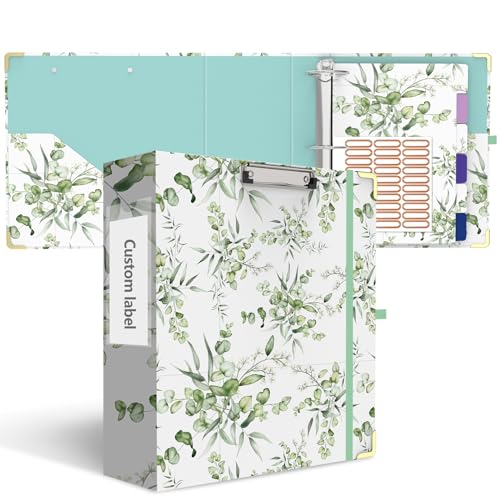 3 Inch 3 Ring Binder with 6 Tab Dividers, 3'' Round Ring Binders for Letter Size, Cute Folders Organizer Clipboard with Storage for School Office Supplies(Green Leave) - color: Green Leave, size: 3" Binder with Dividers