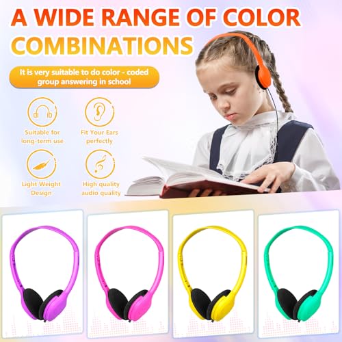 Class Set Headphones for Kids Students School Classroom 20 Pack | Bulk Headphones for Kids Adjustable with 3.5 mm Jack for Library Children Mixed Colors