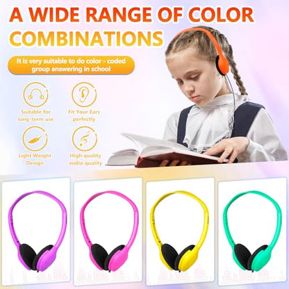 Class Set Headphones for Kids Students School Classroom 20 Pack | Bulk Headphones for Kids Adjustable with 3.5 mm Jack for Library Children Mixed Colors