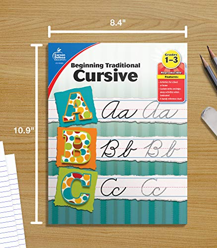 Carson Dellosa Grades 1-3 Beginning Traditional Cursive Handwriting Workbook, Writing Book With Dry Erase Number and Letter Tracing Activities, Classroom or Homeschool Curriculum