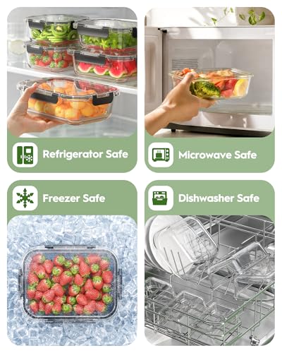 Canfanni 40 Piece Glass Food Storage Containers with Lids, Borosilicate Meal Prep Containers, BPA-Free, Stackable, Airtight Leak-Proof, Microwave, Dishwasher, Freezer Safe (20 lids & 20 Containers)