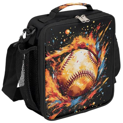 Pardick Baseball Boys Lunch Box for School Insulated Kids Lunch Box Reusable Leakproof Lunch Bag Thermal Cooler Tote Picnic Lunchbox with Adjustable Shoulder Strap Back to School Gifts for Teens Boys - color: W-Fire Ice Baseball