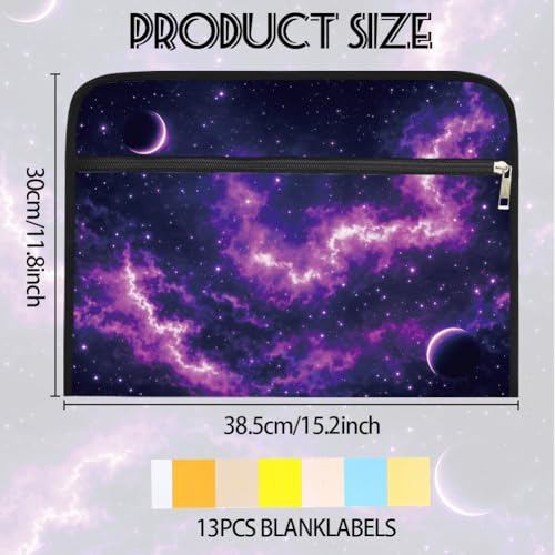 WEBEEDY Expanding File Folder with 13 Pockets, Labels and Zipper, Starry Night Sky Print Portable Paperwork Folder Accordion File Organizer for A4 Paper Document Receipt Travel Office, Back to School