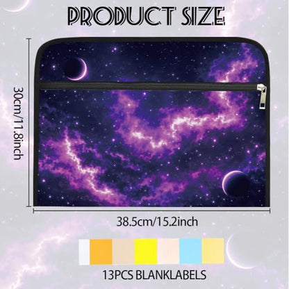 WEBEEDY Expanding File Folder with 13 Pockets, Labels and Zipper, Starry Night Sky Print Portable Paperwork Folder Accordion File Organizer for A4 Paper Document Receipt Travel Office, Back to School