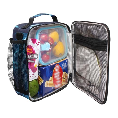 ALAZA Dragon Blue Black Lunch Box Insulated Lunch Bag Kids Cooler Tote Bag Freezable Shoulder Strap Lunchbox for Girls School Picnic - color: Multi889