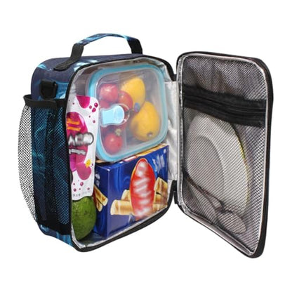ALAZA Dragon Blue Black Lunch Box Insulated Lunch Bag Kids Cooler Tote Bag Freezable Shoulder Strap Lunchbox for Girls School Picnic - color: Multi889