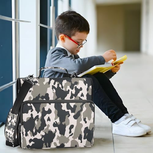 Camo Waterproof Zipper Binder with Shoulder Strap, 3-Ring Trapper Keeper with Lay-Flat Design and Multiple Compartments for School & Office, Adults & Kids