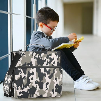 Camo Waterproof Zipper Binder with Shoulder Strap, 3-Ring Trapper Keeper with Lay-Flat Design and Multiple Compartments for School & Office, Adults & Kids